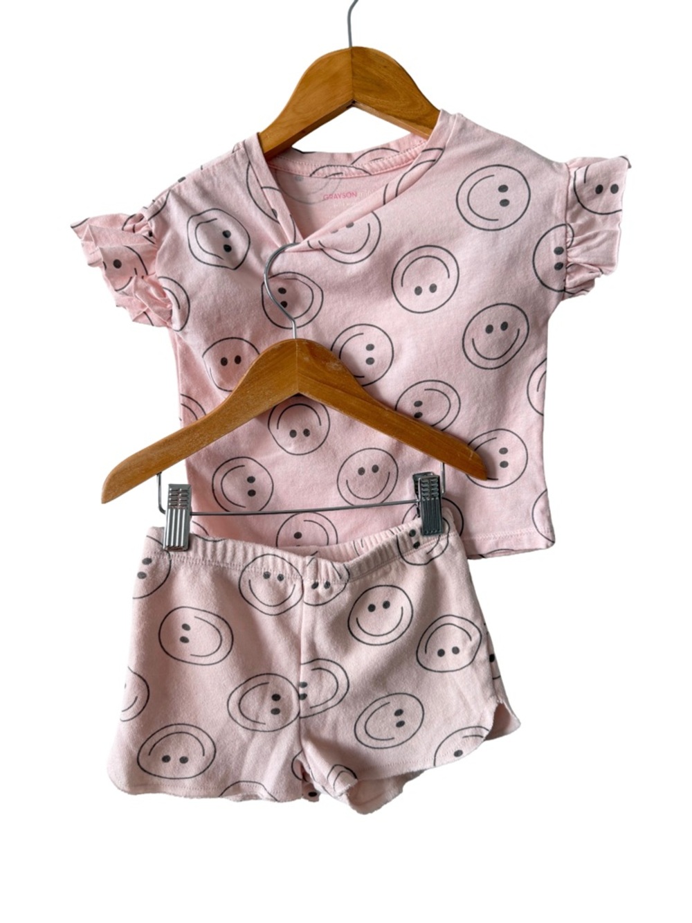 Grayson Mini Girls Pink Smiley Face y Set — Short Sleeve Top & Shorts